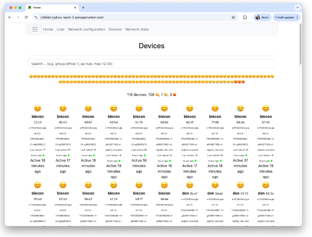 Smileys showing the status of the testbed
